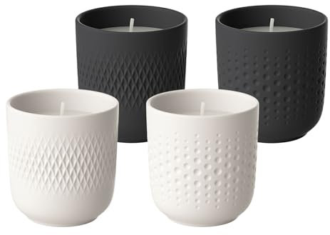 Villeroy & Boch Manufacture Collier Noir/Blanc Duftkerzen Probier-Set 4-teilig, 8,5 x 8,5 x 9 cm, Premium Porzellan/Wachs, je 40 Stunden Brennzeit, Schwarz/Weiß