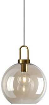 Bernsteinfarbene Glas Pendelleuchte - Vintage Messing Hängelampe mit verstellbarem Lampenschirm & E27 Fassung für Küche, Esszimmer & Schlafzimmer (30cm)