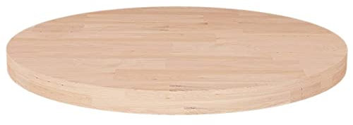 ZEYUAN Superficie de Mesa, Tablero Mesa, Encimera Cocina, Mueble Baño, Tableros para Mesas De Comedor, Encimera Baño, Redonda Madera de Roble sin Tratar ?50x2,5cm