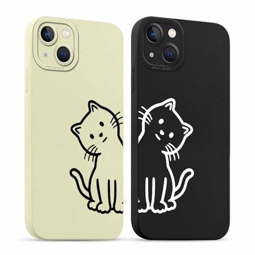 Foonary 2 Pack Fashion Phone Cases for iPhone 15 Case 6.1, Cute Cat Aesthetic Print Slim Soft Silicone TPU Phone Case for Women, Shockproof Cover Protective Funda para Girls,for iPhone 15