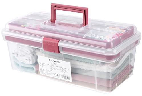 Navaris Werkzeugkoffer pink - 38cm - Nähkasten Bastelbox Bastelkoffer leer - Bastelkiste Aufbewahrungskoffer - Schuhputzkasten Nähbox Bastelbox Aufbewahrung - Bastel Organizer