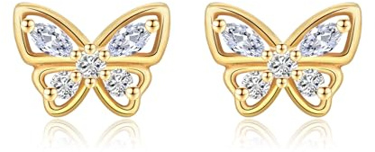 ITESSY Silver Earrings for Women Girls, Silver Butterfly Stud Earrings with Cubic Zirconia, White Gold Earrings Studs, Hypoallergenic Earrings Jewellery Gift Christmas Birthday