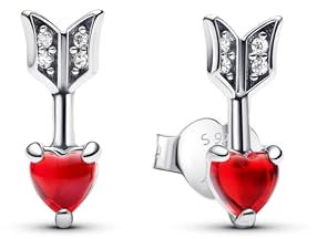 Pandora Moments Pfeil & Murano-Glas Herz Ohrstecker aus Sterling Silber mit Zirkonia, 293668C01