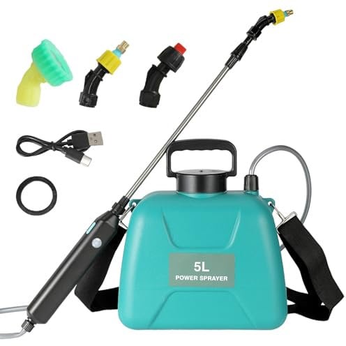 Elektrisches Sprühgerät, 5 l, Teleskop-Sprühpistole, wiederaufladbar, mit 2 Düsen, Kappe mit breiter Öffnung, Akku 2400 mAh für die Reinigung durch Sprühen von Gartenpflanzen (5 l)