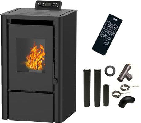 Poêle à granulés air Anita 7,6 kW Noir Sannover + Kit Raccordement Fumisterie