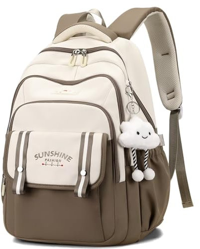 Clufar Schulrucksack Mädchen 12 klasse für Schule Rucksack Damen 16.3 Zoll Laptop Schulranzen Teenager Jungen Schultasche School Bag Wasserdicht Leichter für Causal Reisen Arbeit Großer,Khaki