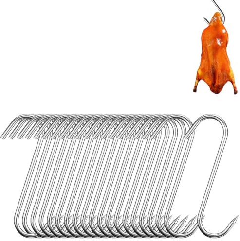 COYUN 20 pezzi Gancio per carne a S, ganci a S in acciaio inox, Ganci da affumicatura in acciaio inox, Gancio da macellaio per la lavorazione della carne, Adatto per appendere anguille, manzo, maiale