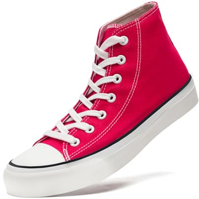 sharllen High Top Trainers Women Canvas Sneakers Ladies Lace Up Canvas Shoes for Men Women Plimsolls Pumps Casual Tennis Shoes(Rose 240)