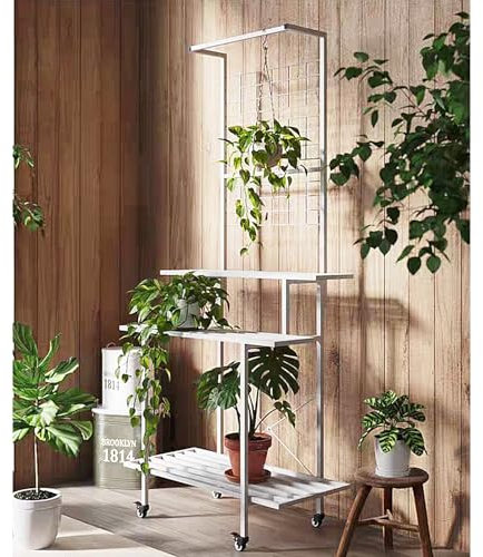 Leiterregal, Metall-Pflanzenständer, Regale für drinnen und draußen, Blumendisplay, multifunktionale Regale, Lagerregal für draußen für Wohnzimmer/Garten/Büro/Küche, weiße Blumenhalterständer(Type H 9