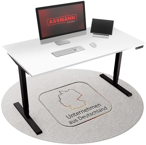 ASSMANN Höhenverstellbarer Schreibtisch elektrisch, 180x80cm, TÜV-geprüft | stufenlos verstellbar mit Aufprallschutz, ergonomischer Schreibtisch Made in Germany - Y-Line, Weiß/Schwarz