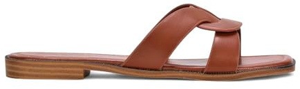 ESSEX GLAM Women's Slip On Slider Ladies Flat Open Toe Summer Holiday Brown Faux Leather Casual Sandals Size 7