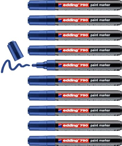 edding 790 paint marker - blue - 10 pens - round nib 2-3 mm - paint marker for marking and labelling metal, glass, stone or plastic - highly opaque, permanent, smudge-proof