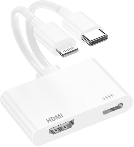 BAOYUANDA Adattatore HDMI per iPhone, USB-C Lightning 2 in 1, adattatore AV digitale 4K, cavo di sincronizzazione con porta di ricarica rapida, Plug & Play, per iPhone 15, 16, 14, 13, 12, 11, iPad su