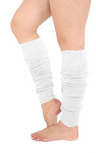Makii Womens Extra Soft Knee Warmers - Ladies Knitted Stylish 80s Dance Party Ribbed White Leg Warmers For Winter UK (White)