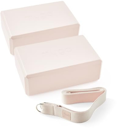 Myga Yoga Blocks & Strap Set - 2 High Density Foam Bricks and Metal D Ring Belt for Yoga, Pilates and Fitness - Support and Deepen Poses, Non-Slip and Lightweight for Home & Gym
