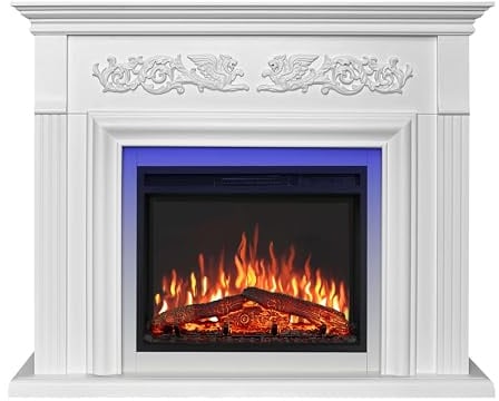 ArtiFlame Monferrato AF24 Elektrischer Kamin – Weiß, Mit LED‑Beleuchtung, Realistischer 3D‑Flammeffekt, Heizfunktion bis 30 m², Modernes Design