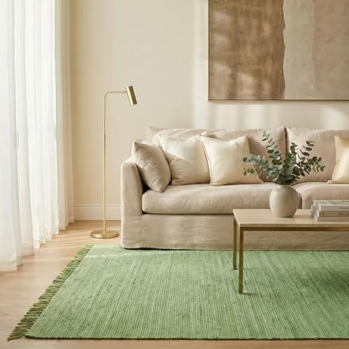 Elegant Floors® Chindi Teppich GRÜN 160x230 cm handgewebt aus Baumwolle – nachhaltiger Flachgewebe Teppich für Wohnzimmer oder Esszimmer, wendbar