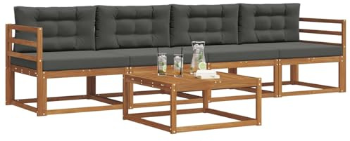vidaXL Outdoor-Sofagarnitur mit Kissen 5 pcs Natur und Anthrazit, Stylische Gartenmöbel, modernes Sofa-Set, langlebige Möbel für Poolbereich, Bequeme Sitzgelegenheiten für die Terrasse