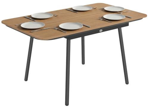 Outsunny Gartentisch für 6 Personen mit WPC-Tischplatte 140 x 80 cm in Teak | Rostbeständig, Holzoptik, Verstellbare Füße, Rechteckiger Terrassentisch, Balkontisch, für Garten Balkon Terrasse