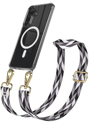 EAZY CASE Handykette - Verstellbares Taschenband kompatibel mit Galaxy S26 Plus, Schulterriemen, Handykordel mit Silikon Hülle, Qi Charging kompatibel, Umhängetasche, Grau/Schwarz Mix Gold