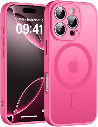 Helssitot Magnetisch für iPhone 16 Pro Max Hülle, Heißes Rosa | mit Magsafe Militär-Grade Stoßfest Kratzfest Anti-Fingerabdruck Rückseite Matt Handyhülle für iPhone 16 Pro Max 6,9 Zoll