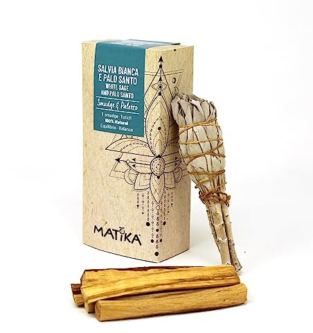 MATIKA – Palo Santo und Schamanischer Weißer Salbei Kit – 5 Palo Santo Sticks Popular aus Peru und 1 Weißer Salbei Fleck aus Kalifornien – Ideal für Intensive Reinigungen
