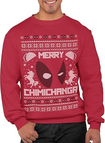 Graphic Impact Inspired Fictional Red Pool Character Merry Chimichanga Ugly Christmas Theme Xmas Jumper Xmas Sweatshirt Adults Unisex Sweater Christmas Jumper