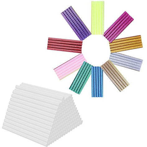 Hot Melt Glue 100pcs Adhesive Glue Sticks 7mm x 100mm for 20W Hot Glue Gun, Glitter Hot Glue Sticks and Ultra Clear Hot Glue for DIY Art Craft Woodworking,11 Colors (7mm x 100mm)