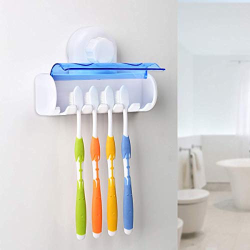 Queta Estante de plástico con Ventosa para cepillos de Dientes, Blanco.