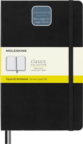 Moleskine - Classic Expanded Squared Paper Notebook - Hard Cover and Elastic Closure Journal - Color Black - Size Large 13 x 21 A5 - 400 Pages