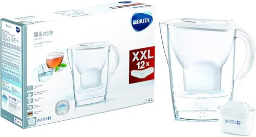 Brita Marella - Jarra filtrante para agua, 12 filtros Maxtra+ incluidos, plástico San, plástico, blanco, 2,4 litros