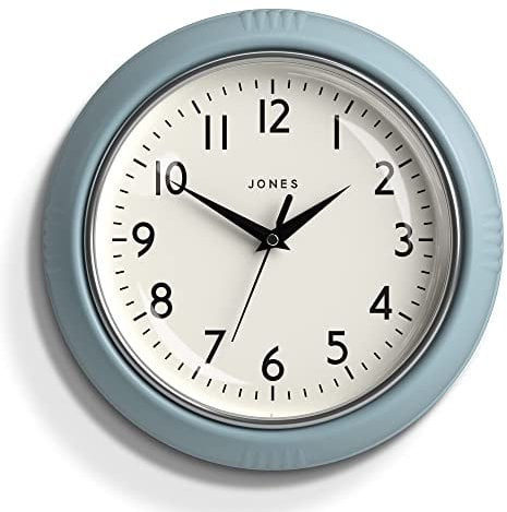 Jones Clocks® Ketchup wall clock | Retro round clock | 25cm | Pale blue | Easy to read numbers | Perfect for kitchen or office