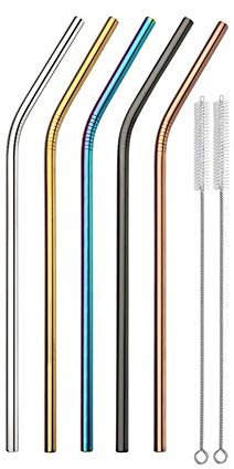 Paille Paille réutilisable de Smoothie de paille d'acier inoxydable de catégorie comestible de paille en métal de catégorie écologique favorable à l'environnement avec 2 morceaux de brosse de nettoyag