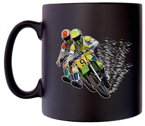 Klassek Motocross Twin Riders Helmet Dirt Bike Racing Motor Sport Mug for Men Coffee Tea 10oz Black Satin Gift Present