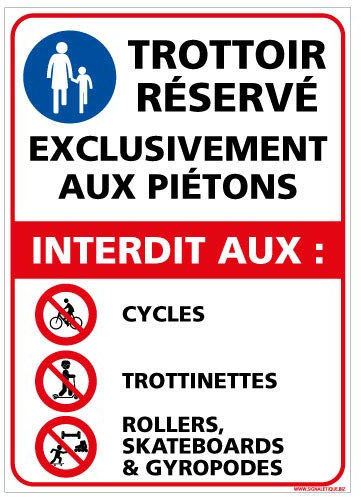 Panneau - Trottoir Réservé Exclusivement Aux Piétons - Plastique Rigide PVC 1,5 mm - Dimensions 150 x 210 mm - Protection Anti-UV