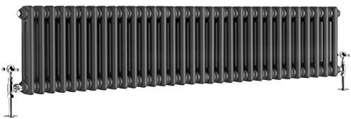 Warmehaus - Traditional Cast Iron Style Anthracite Double Column Horizontal Radiator 300 x 1460mm - Perfect for Bathrooms, Kitchen, Living Room