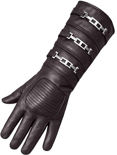 URBAN BUCK Herrenhandschuh, echtes Leder, lang, normale Passform, verschiedene Schnallen, Cosplay-Handschuh