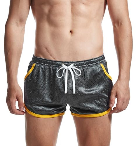 AIMPACT Sport Shorts Herren 3 Inch Mesh Bodybuilding Shorts Atmungsaktiv Turnhose Herren Kurz Training Fitness Sporthose mit Tasch (Grau-M)