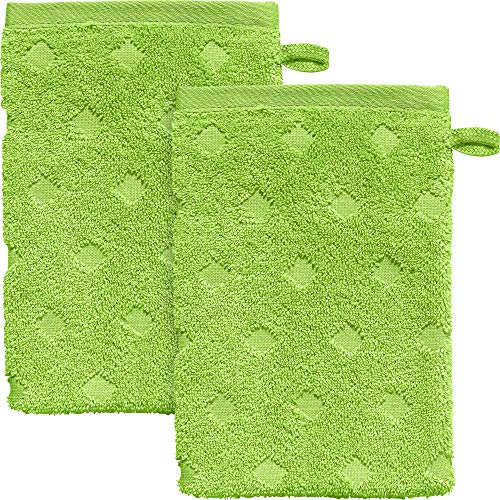 Erwin Müller Walk-Frottier Waschhandschuh 2er-Pack Baden Baden apfelgrün Größe 15x21 cm - extra saugstark, schnell trocknend, samtweich