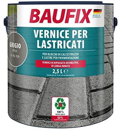 BAUFIX Peinture pour Pavés gris mate, mate, 2.5 litres, Peinture sol & béton, Bonne adhérence sur béton et pavés, protection longue durée contre les intempéries