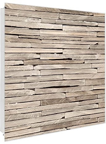 banjado® Großer Schlüsselkasten Glas/Schlüsselbox 30cm x 30cm mit 50 Haken - Motiv Steinplatten/Schlüsselkasten modern für Schlüsselaufbewahrung mit beschreibbarer, magnetischer Glastür