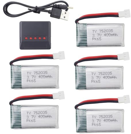 5PCS 3.7V 400mAh Lipobatterie mit 5 in 1 Ladegerät für Hubsan X4 H107L/C/D/P SYMA Q11 X11C H99W H31 HS170C F180C TOZO Q2020 E016H A120 V966 TR-C385 TR-F22 Vierachsige Flugzeugbatterie