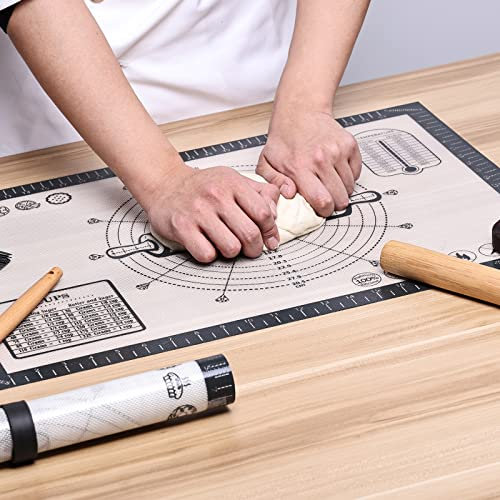 KitchenRaku Tappetino per pasticceria in silicone, extra grande, in silicone antiaderente con tappetino per fondente di misura, tappetino da forno riutilizzabile, stuoia per pasta (40x60 cm, grigio)