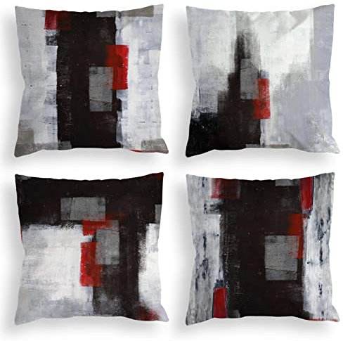 4er Set Kissenbezug 40x40cm,Rot Schwarz Grau Muster Doppelseitiges Dekorative kissenbezüge Samt kissenhüllen Mit verstecktem Reißverschluss, für Sofa Schlafzimmer, Büro, Auto, Dekoration, Geschenk