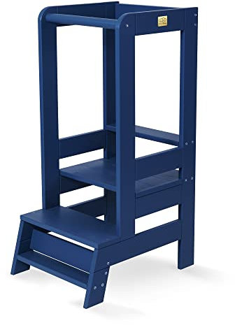 MEOWBABY Lernturm – Höhenverstellbarer Montessori Learning Tower für Kinder – Lernturm ab 1 Jahr – Sicherer Kinder Tritthocker – Holz Küchenhelfer für Küche & Alltag, Blau