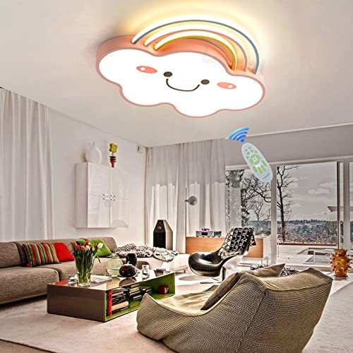 Lanekd Kinderlampen Schlafzimme Deko LED Deckenleuchte Dimmbar Mit Fernbedienung Deckenlampe Moderne Regenbogen Wolken Design Decke Pendelleuchte Für Kinderzimmer Esszimmer Esstisch Hängend Lampen