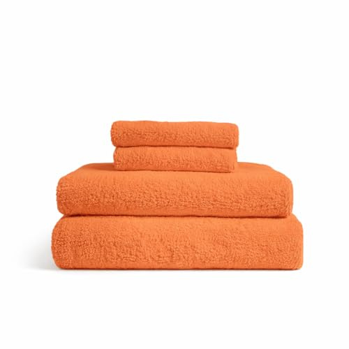TRAMAS+ Premium 700 g Handtuchset, 100% Baumwolle, 4 Handtücher 50x100 cm und 2 Badetücher 70x140 cm, extra weich, schnelltrocknend und sehr saugfähig - Mandarine