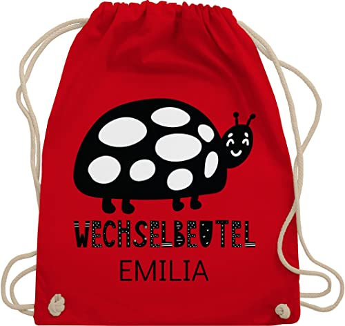 Turnbeutel Rucksack - Kita Beutel Wechselsachen Mädchen - Wechselbeutel mit Marienkäfer - Unisize - Rot - kindergarten kindergartenbeutel personalisierte name stoffbeutel kinder