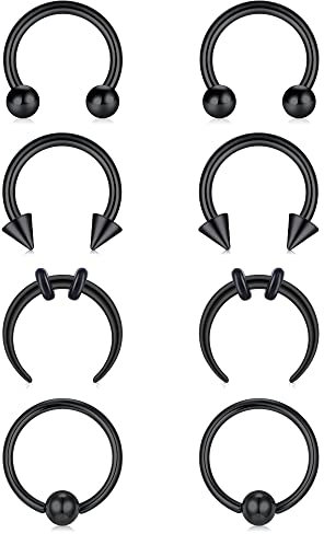 Funseedrr Nasenpiercing Septum Ring Set Edelstahl 16G 8mm Nasenring Nase Lippe Helix Tragus Hufeisen Piercing