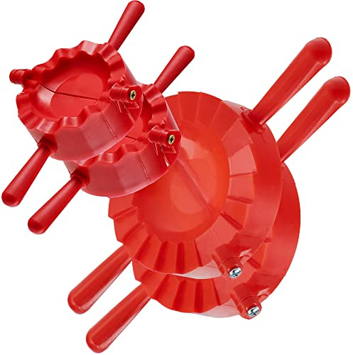 KADAX 2er Set Teigtaschenformer, Rote/Grüne Formen für Teigtaschen und Ravioli, Pierogi-Maker, Knödel Ausstecher, Manuelle Teigpresse, Dumpling Maker Maschine (Rot)